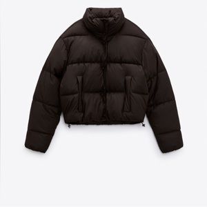 Zara water repellent dark brown puffer